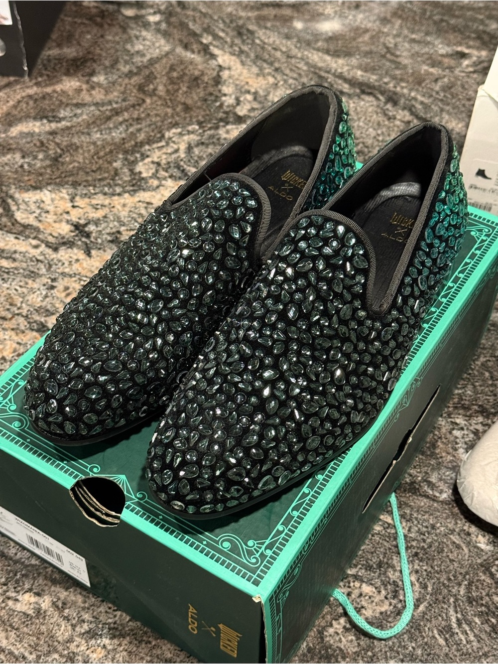 ALDO x WICKED Embellished Teal Slip-On Women's Loafers NEW